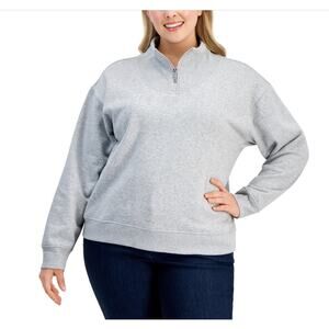 Tommy Hilfiger Plus Size Logo Quarter-Zip Sweatshirt - Stone Grey Heather 2XL